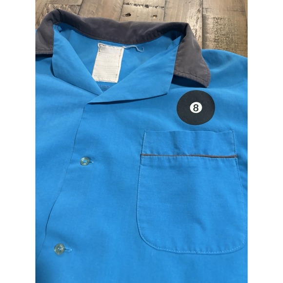 Vintage 90s 8 Ball Rec Hall Bowling Shirt Blue Button Up Mens L - Picture 4 of 10